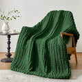 Chunky Knit Throw Blanket, 30''*40'' Knitted Throw Chenille Yarn for Bed Couch, Handmade Grass Green Crochet Big Thick Blanket, Machine Washable Cute Comfy Blanket for Home Decor