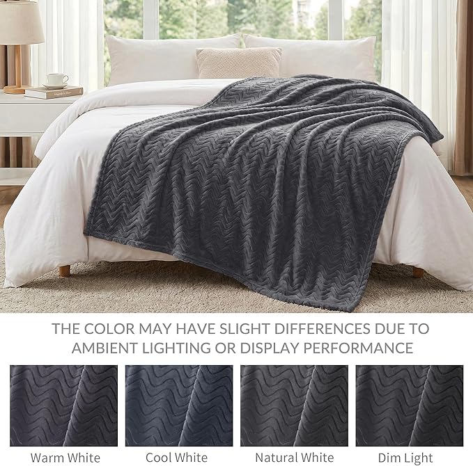 Exclusivo Mezcla Queen Blanket for Bed, Cozy Lightweight Fleece Blankets for All Season, Decorative Giftable Fuzzy Plush Wave Textured Suitable for Women, Men, Dark Grey, 90x90 Inches