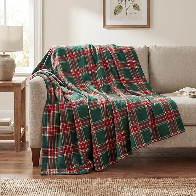Horaldaily Dark Green Red Farmhouse Plaid Spring Decorative Blanket Throw, Christmas Rustic Soft Lightweight Blanket for Couch Sofa Bed Lounging Decoration, Ideal Gifts for Kids Adults Self, 50x60