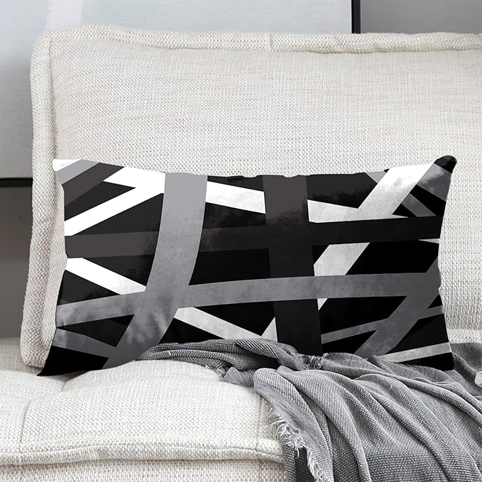 Emvency Set of 2 Throw Pillow Cover Gray Black Stripes Design Retro Decorative Pillow Case Striped Home Decor Rectangle 12x20 Inch Cushion Pillowcase