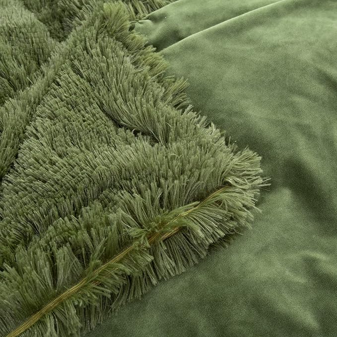 YUSOKI Long Faux Fur Twin Size Blanket,2 Layers,3.4lb for Bed Couch Home Décor Gifts Men (Olive Green,60" x 80")