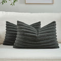 FUTEI Dark Grey Decorative Throw Pillow Covers Set of 2, 12x20 Inch Soft Fluffy Faux Fur Plush Striped Lumbar Pillowcases, Modern Home Decor for Couch Bed Living Room