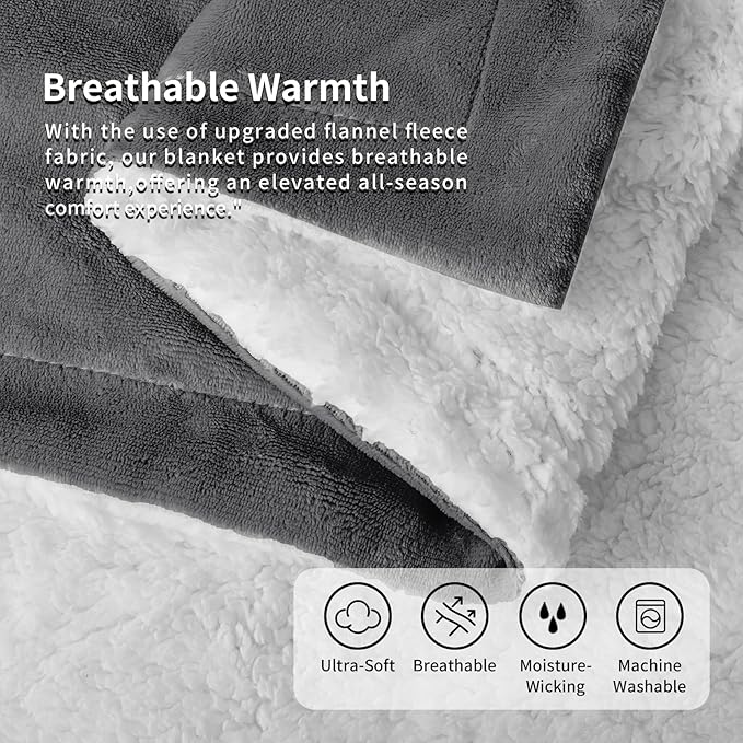 K.Garden Sherpa Fleece Throw Blanket for Couch Sofa, Super Soft Cozy Fuzzy Plush Blankets Fleece Thick Warm Blanket for Winter Reversible Thick Warm Blanket for Bed, Sofa, Charcoal 6080