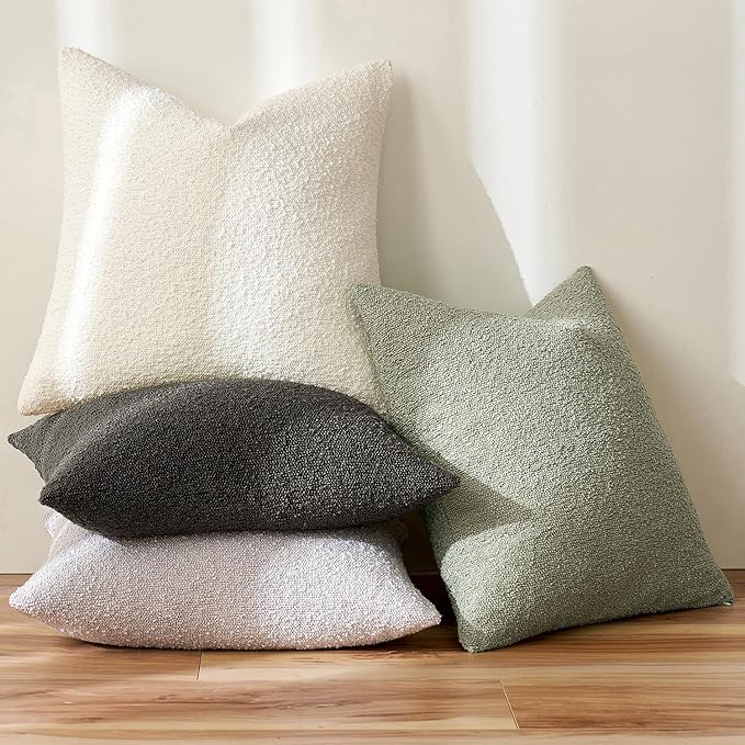 MIULEE Textured Boucle Throw Pillow Cover Sage Green Accent Solid Eruo Sham Pillow Case Decorative Soft Pack of 1 Couch Cushion Chair Sofa Bedroom Livingroom Home Decor,24x24 Inch