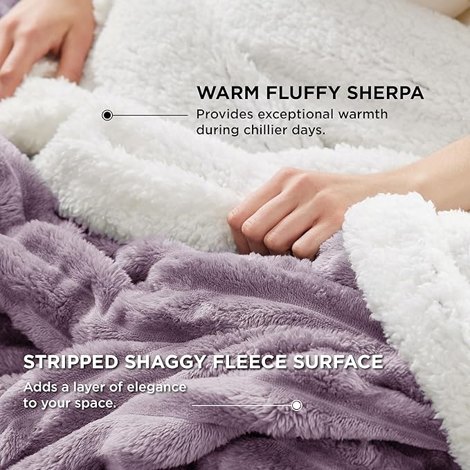 Bedsure Sherpa Throw Blanket for Couch - Super Soft, Cozy Fleece Thick Warm Blanket for Winter, GentleSoft Plush & Fluffy Throw Gift for Women, Room Decor, Purple, 50x60 Inches