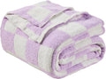 JOOJA Soft Cozy Checkerboard Lilac Blanket Fluffy Knit Throw Blanket for Couch Plaid Checkered Blanket Lilac 50x60 in
