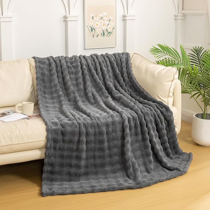 YUSOKI Luxury 3D Bubble Light Weighted Throw Blanket 1.8lb,All Ages,Home Decoration, (Grey,50 * 60inches)