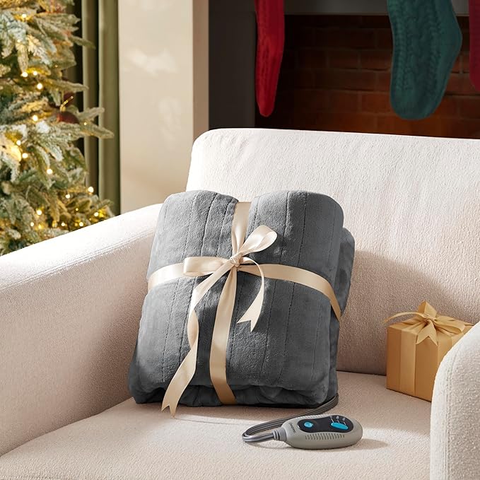 Beautyrest Heated Blanket, Electric Blanket, Soft, Warm, Reversible Plush - Sherpa Heating Blanket with 20 Heat Settings, 1-10 hrs Timer Auto Shut Off, Machine Washable, Full (84 inx80 in), Grey