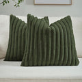 FUTEI Olive Green Decorative Throw Pillow Covers Set of 2, 28x28 Inch Soft Fluffy Faux Fur Plush Striped Euro Pillow Shams, Modern Home Decor for Couch Bed Living Room