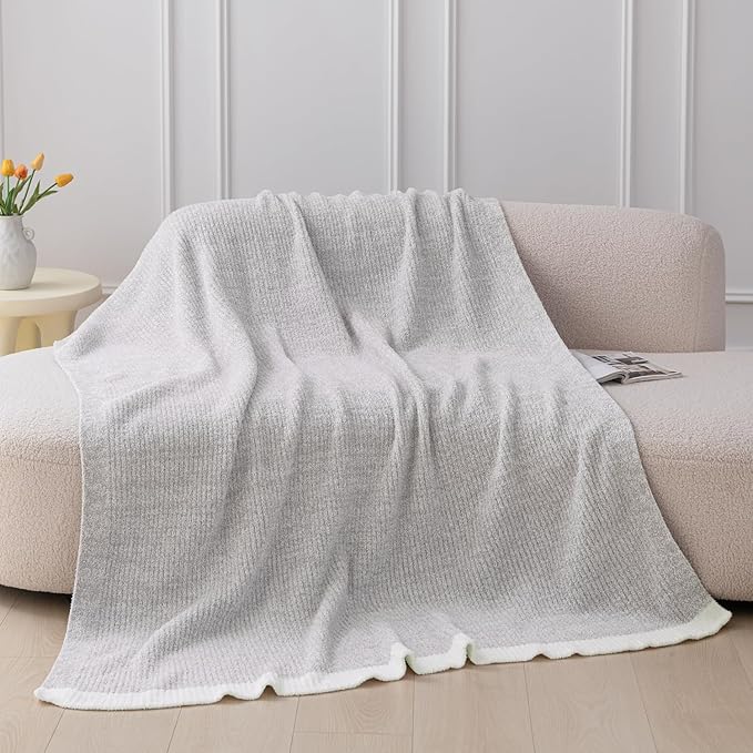 MH MYLUNE HOME Ultra Soft Ribbed Throw Blanket for Couch 50x60 Inches Luxurious Super Cozy Fluffy Microfiber Blanket Plush Warm Reversible Throw Blankets for Sofa Bed - Gray 50 x 60 Inches