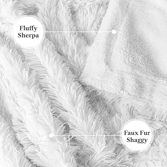 PAVILIA White Fluffy Throw Blanket for Couch, Twin Bed, Fuzzy Blanket for Women Men, Furry Plush Warm Blanket Bed Sofa, Super Soft Thick Faux Fur Sherpa Blanket Throw, 60x80