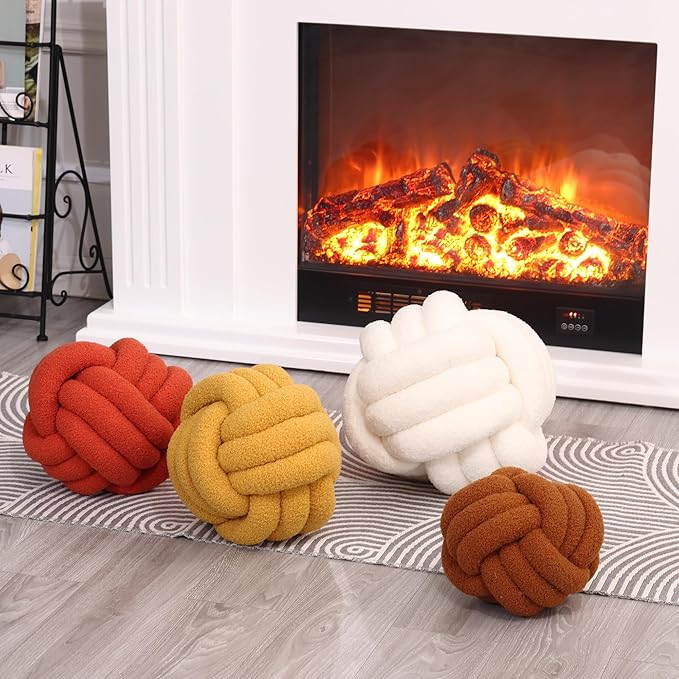 Petrella Knot Pillow Ball Round Throw Pillows Home Decor Cushion Decorative Aesthetic Throw Pillows，Lambswool White 11inch