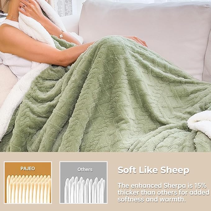 Sherpa Queen Blanket for Bed - Fleece Soft Cozy Fuzzy Blankets Thick Warm for Winter and All Seasons (Green, Queen (90"x90"))