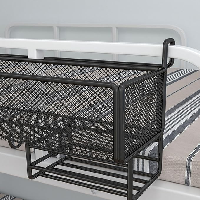 Bedside Caddy for Dorm Bed, Bunk Bed Accessories Bedside Shelf, Bedside Hanging Storage Basket with Hooks Multi-function Organizer Caddy Room Essentials for College Students Girl,White,B