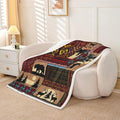 Deer Moose Bear Fleece Blanket Twin 60"X80",Boho Aztec Sherpa Blanket Western Rustic Woodland Throw Blanket For Bed Sofa Couch,Pine Tree Red Brown Stripe Bed Blanket For Country Lodge Cabin Decor