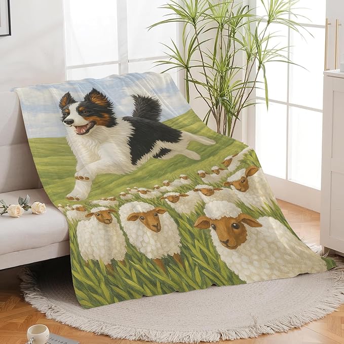 Border Collie Blanket for Girls Women Adults Kids Soft Cozy Fleece Collites Pet Print Throw Blankets Dog Lovers Gifts Warm Flannel Plush Lightweight Decor for Couch Bed Sofa 80"X60"