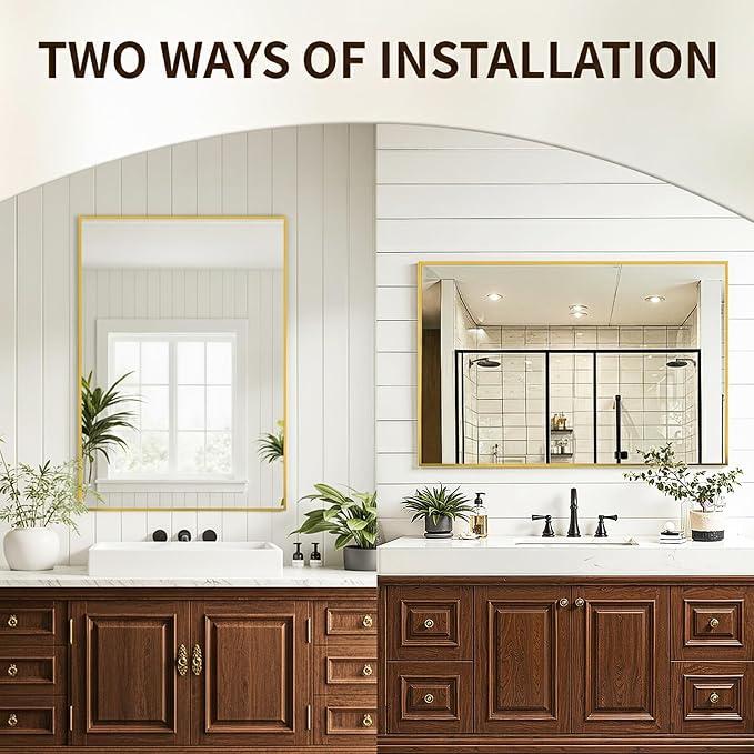 FICTOR Bathroom Vanity Mirror-Gold,30x20 Inch, Shatterproof & Anti-Rust, Wall Mount Rectangle Mirrors with Metal Frame for Over Sink, Bathroom, Bedroom, Living Room,Entryway