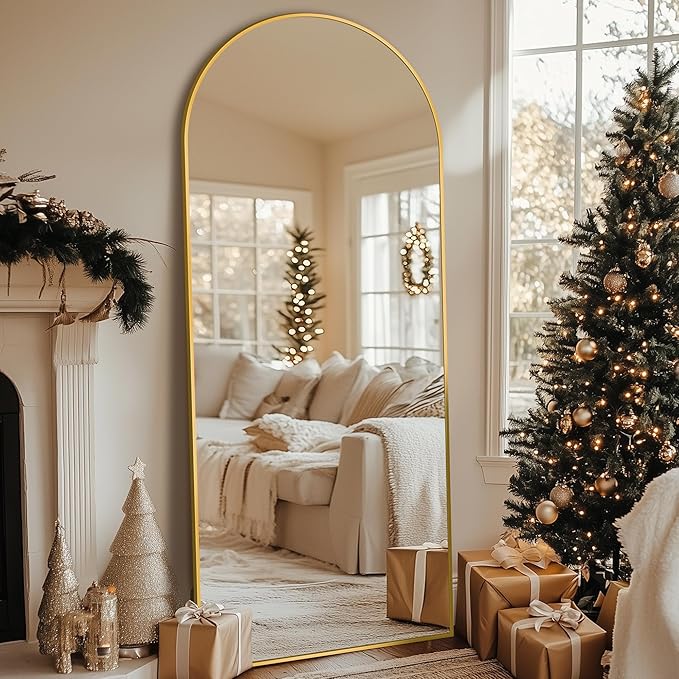 Full Length Mirror, 59"x18" Oversized Arched Mirror Large Standing Mirrors, Tall Mirrors Body Floor Mirror for Bedroom Living Room Aluminum Frame, Gold