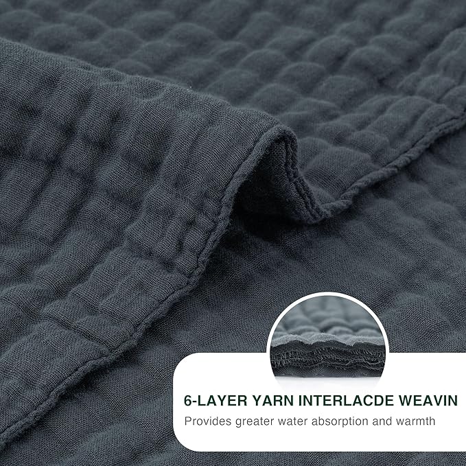 Love's cabin 100% Cotton Muslin Blanket, 6 Layer Lightweight Breathable Gauze Twin Size Blanket 60 x 80 Inches, Soft Summer Blanket for Bed or Couch, Dark Grey