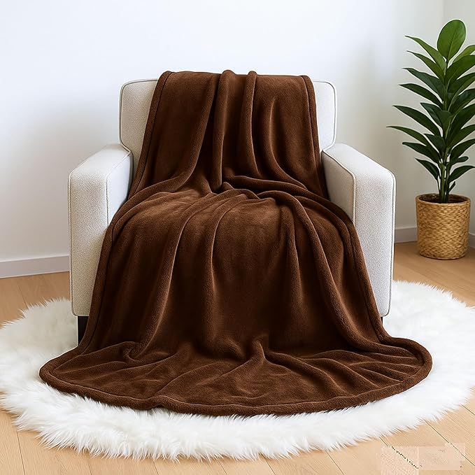 Polar Fleece Throw Blanket for Couch, Twin Bed, Chair, Kids, Adults, Pets 50x60 Soft Cozy Reversible Throw Blanket (Chocolate Brown)