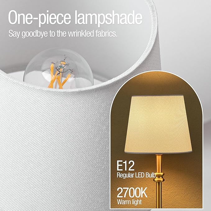 ONEWISH Cordless Lamp-Battery Operated Table lamp, 4000mAh Rechargeable, Stepless Dimmable, Small Touch Bedside Lamp with Fabric Shade, for Dining, Patio, Bathroom(Gold)