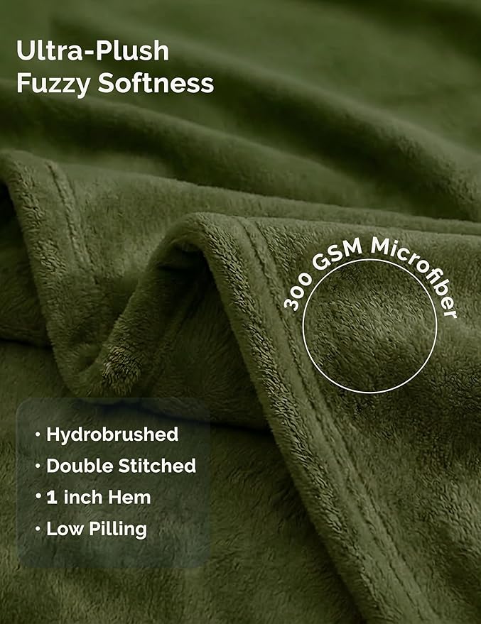 Casa Platino Fleece Throw Blankets – 300 GSM Olive Green – Soft Cozy Warm Winter Throws, Fuzzy Plush Elegant for Kids, Men & Women - Ideal for Couch, Sofa, Chair or Bed - 50x60 Inch
