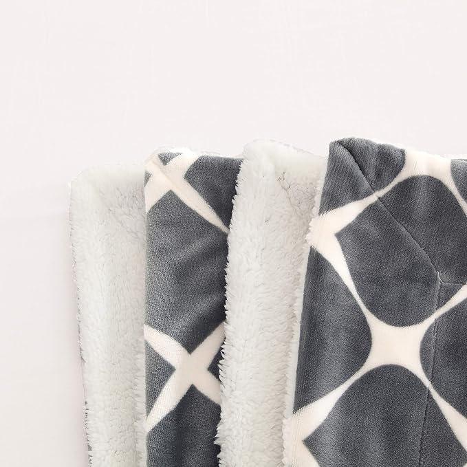 Elegant Comfort Luxury Ultra-Plush Velvet Touch Fleece Throw Soft, Warm, Cozy| Micromink Sherpa-Backing Reversible Blanket for Bed, Sofa and Couch, (50 x 60), Bloomingdale Grey