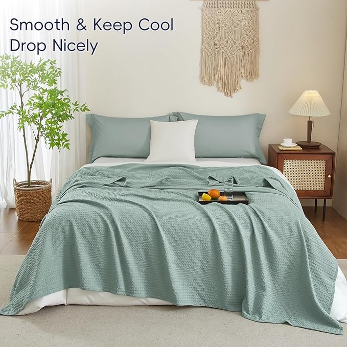 PHF Lightweight Waffle Weave Blanket King Size, Breathable & Ultra Soft, 104"x 90" Soft & Cozy Thin Blanket for All Season & Hot Sleepers, Bed, Home Decor - Aqua Gray