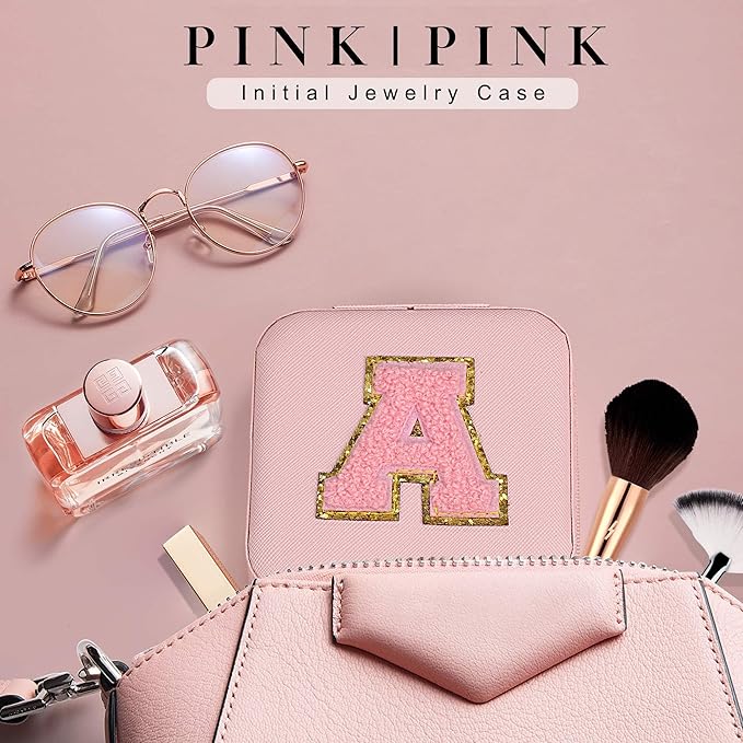 Parima Gifts for Friends Sister - Travel Must Have Jewelry Organizer Case Gift for Women Girls Jewelry Box | Graduation Gifts for Friends Female | Travel Essential - Letter E, Pink