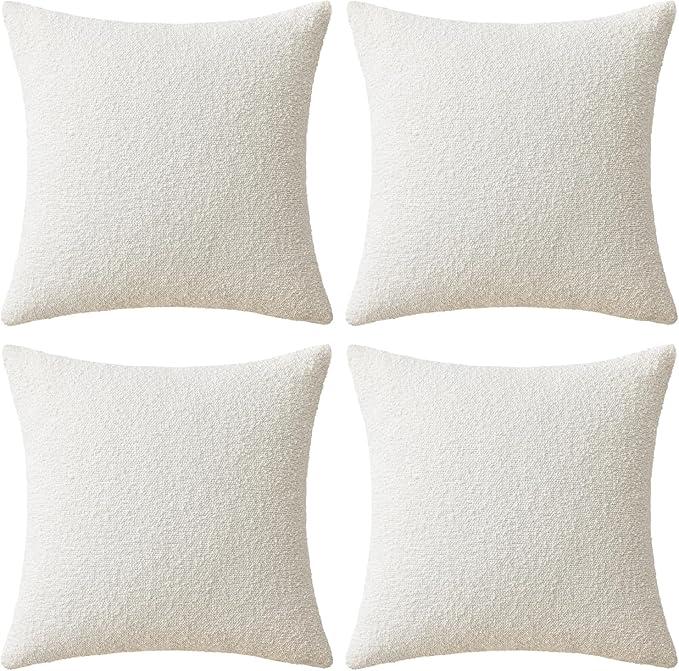 MIULEE Pack of 4 Decorative Textured Boucle Throw Pillow Covers 20x20 Inch White Accent Pillow Cases Soft Couch Cushion Covers for Modern Farmhouse Boho Chair Sofa Bed Livingroom Home Decor
