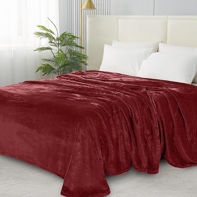 Elegant Comfort Luxury Velvety Softness Fuzzy Plush Micro-Velour Ultra-Soft Blanket, Twin XL, Burgundy