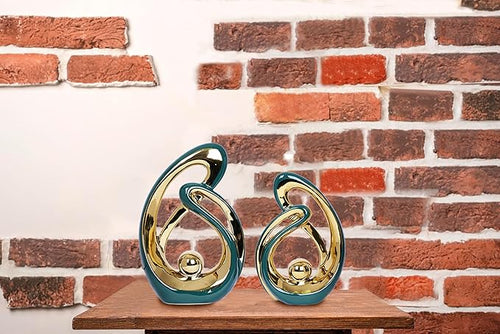 2 Pcs Green and Gold Decor Centerpiece Table Decorations Mid Century Modern Decor Ceramic Decor Figurine Centerpieces for Living Room Dining Room kitchen Fireplace Shelf Office Coffee Table Decor