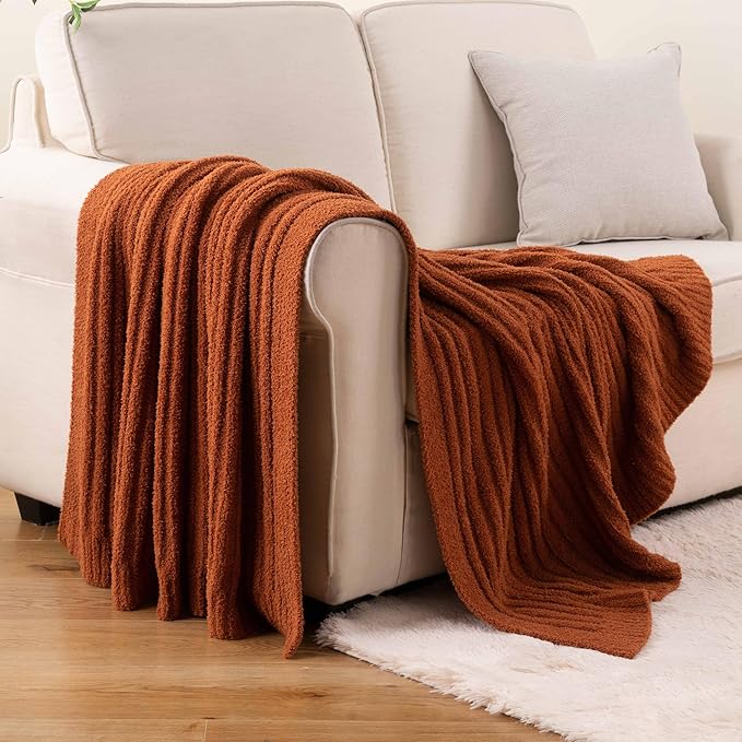BATTILO Fluffy Soft Throw Blanket for Couch, Knit Fuzzy Plush Caramel Throw Blankets, Cozy Warm Lightweight Blanket for Bed, Sofa, Fall Home Decor, 50"x60"