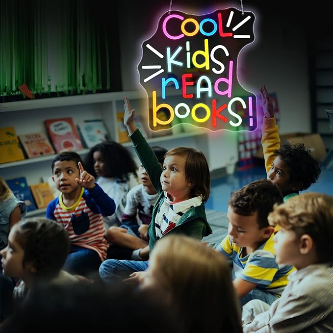 Neon Sign, Gdbkabf Cool Kids Read Books Neon Signs for Wall Decor LED Light Up Signs Home Decor for Classroom, Bedroom, Reading Corner, Study Room, Library Decoration USB Operated