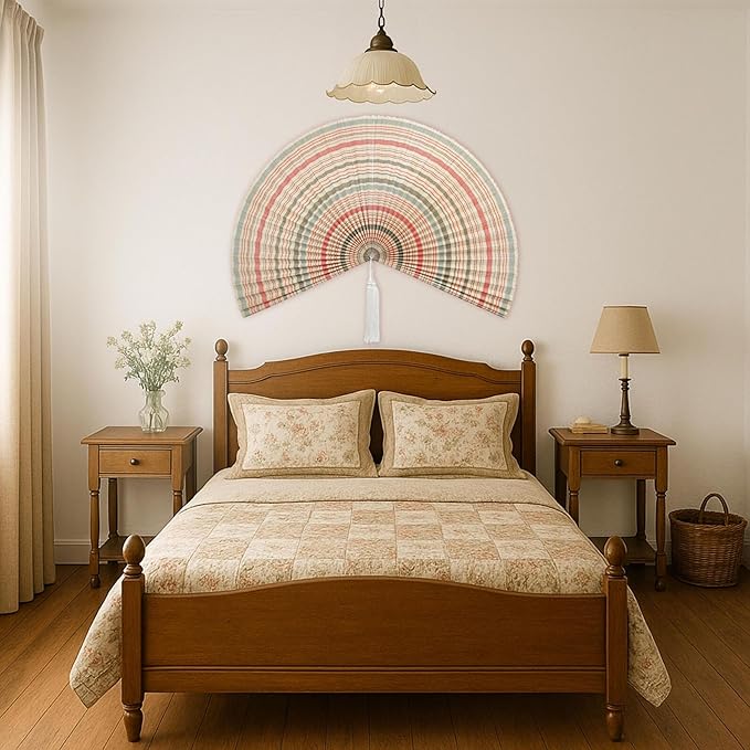 CHICVILLAGE Bamboo Wall Fan Decor - 60” Handmade Woven Bamboo Wall Hanging Fan, Large Japanese Fan Wall Decor for Above Bed, Boho Natural Asian Wall Art, Lightweight & Easy to Hang (Boho Folding Asian Style)