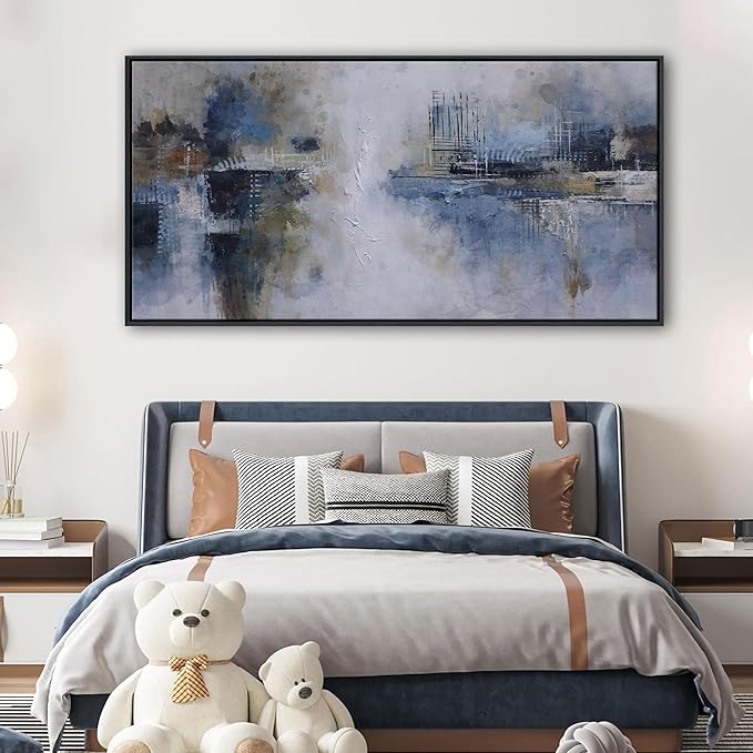 AJAZIKO Abstract Canvas Wall Art, Blue Wall Art for Living Room Modern Artwork for Walls, Pictures for Above Bed, Large Decor for Bedroom and Office Contemporary Wall Decor 29×58IN