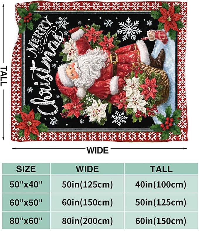 Santa Claus Blanket for Girls Women Boys Men Adults Kids Soft Cozy Fleece Merry Christmas Throw Blankets Gifts Warm Flannel Plush Lightweight Decor for Couch Bed Sofa 60"X50"