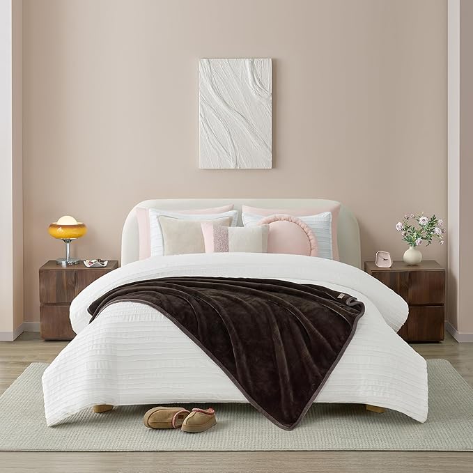UGG Coco Plush Fleece Throw Blanket – Soft & Cozy Blanket for Couch, Bed & Sofa, Perfect for Home Decor, House Warming Gifts or Luxurious Birthday Gifts for Women, 50" x 70", Brown Root