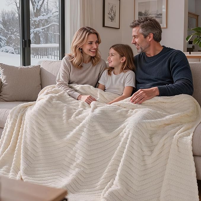 Joiedomi Queen Size Blanket for Bed, Soft & Warm White Fleece Blankets Gifts for Women Mom, Cozy Cute Soft Throw 90x90 Inches