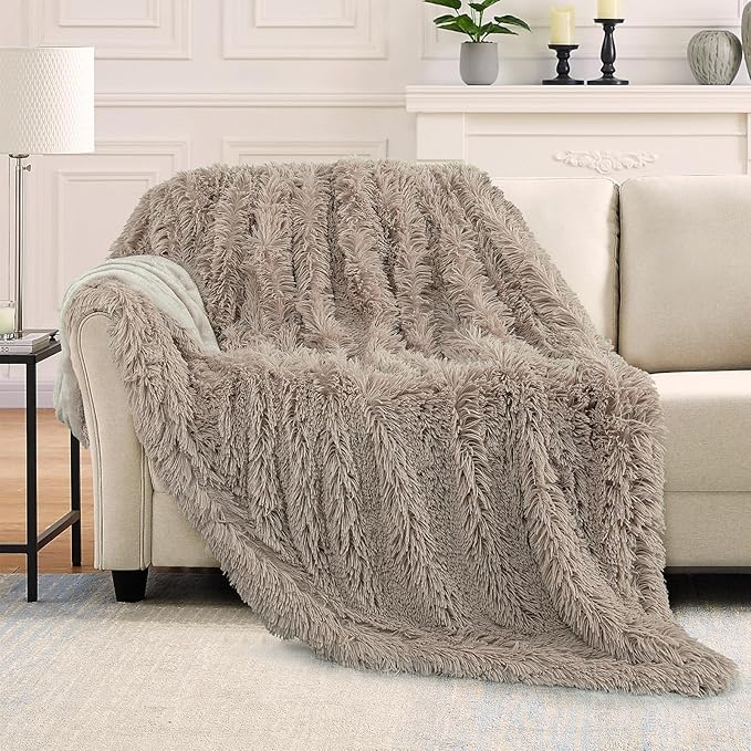 TOONOW Extra Soft Fuzzy Faux Fur Blanket Twin Size 70"x78", Reversible Lightweight Plush Fuzzy Cozy Soft Blankets and Throws for Couch Sofa Bed, Decorative Fluffy Plush Comfy Blanket, Khaki