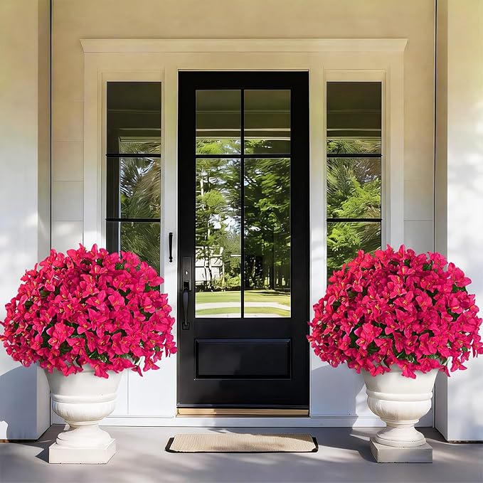 Yastouay 16 Bundles Artificial Flowers for Outdoors, Realistic Bougainvillea Fake Flowers for Outside, UV Resistant Silk Outdoor Faux Plants for Porch Patio Planter Front Door Garden Decor(Hot Pink)