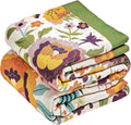 Boho Throw Blanket - 60"x80" 100% Cotton Ultra Soft Lightweight Blanket, 4-Layer Breathable Muslin Spring Blankets for Bed Couch, Reversible Green Floral Bird Printed Bohemian Cotton Quilt