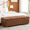 60.2" Storage Ottoman Bench for Bedroom Bed End,Brown PU Leather Bench with Seating,Button Tufted Ottomans with Storage for Living Room,Bedside,Entryway (Brown, 60.2")