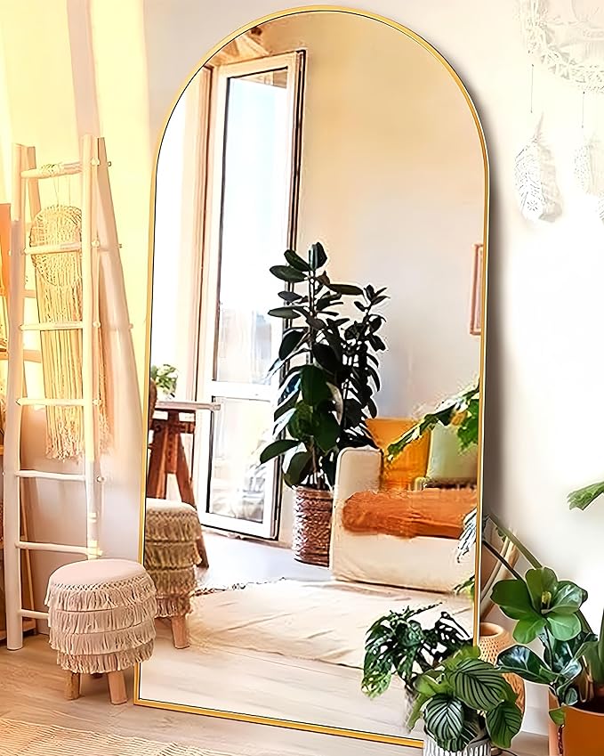 Arched Floor Mirror - Full Length 76"x34", Oversized Wall Mirror for Bedroom & Living Room, Large Gold Standing Mirror, Durable Framed Floor-Length Mirror