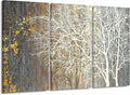 Yihui Arts Brown Canvas Wall Art - Tree Couples Paintings with Gold Foil - 3 Panels Abstract Forest Pictures for Farmhouse Bedroom Bathroom Living Room Decor