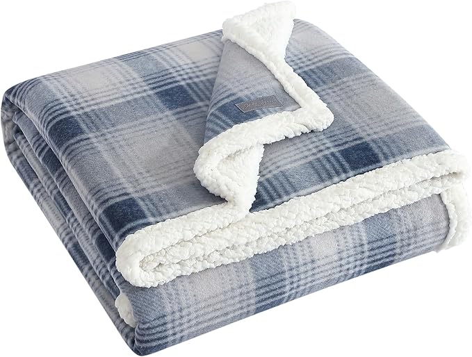 Eddie Bauer - Blanket, Super Soft Reversible Sherpa & Brushed Fleece Bedding, Ideal Throw Blankets for Couch, Plaid Home Design (Nordic Midnight)