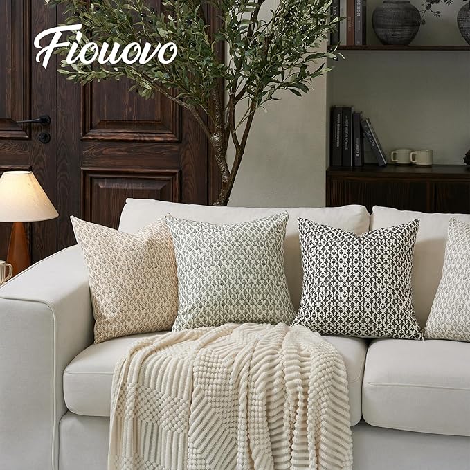 FIOUOVO Floral Pillow Covers 18x18 Pillow Cover Block Print Couch Pillows for Living Room Decorative Neutral Accent Throw Pillow Covers, 1PC, Charcoal Black