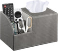 Fanousy Square Tissue Box Cover with Storage, PU Leather Cube Tissue Box Holder, Remote Control Nightstand Organizer, Modern Desk Caddy for End Table, Bathroom, Bedroom, Home, Office Decor(Grey)