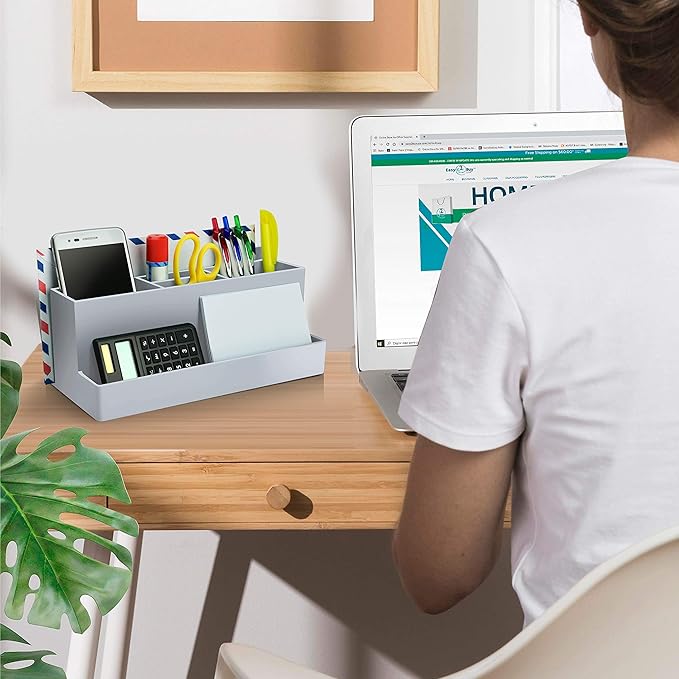 Acrimet Desktop Organizer - Multi Organizer Caddy Holder for Office, Home and School use (Plastic) (White Color)
