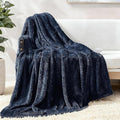 Exclusivo Mezcla Plush Fuzzy Fleece Throw Blanket Extra Large, Super Soft, Fluffy and Warm Blankets for Couch, Bed, All Season (Navy Blue, 50x70 inches)
